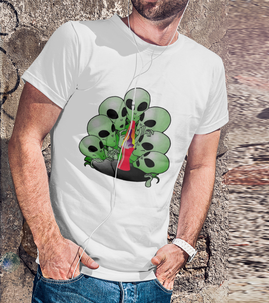 Aliens Gathering Around Colorful Lava Lamp T-Shirt