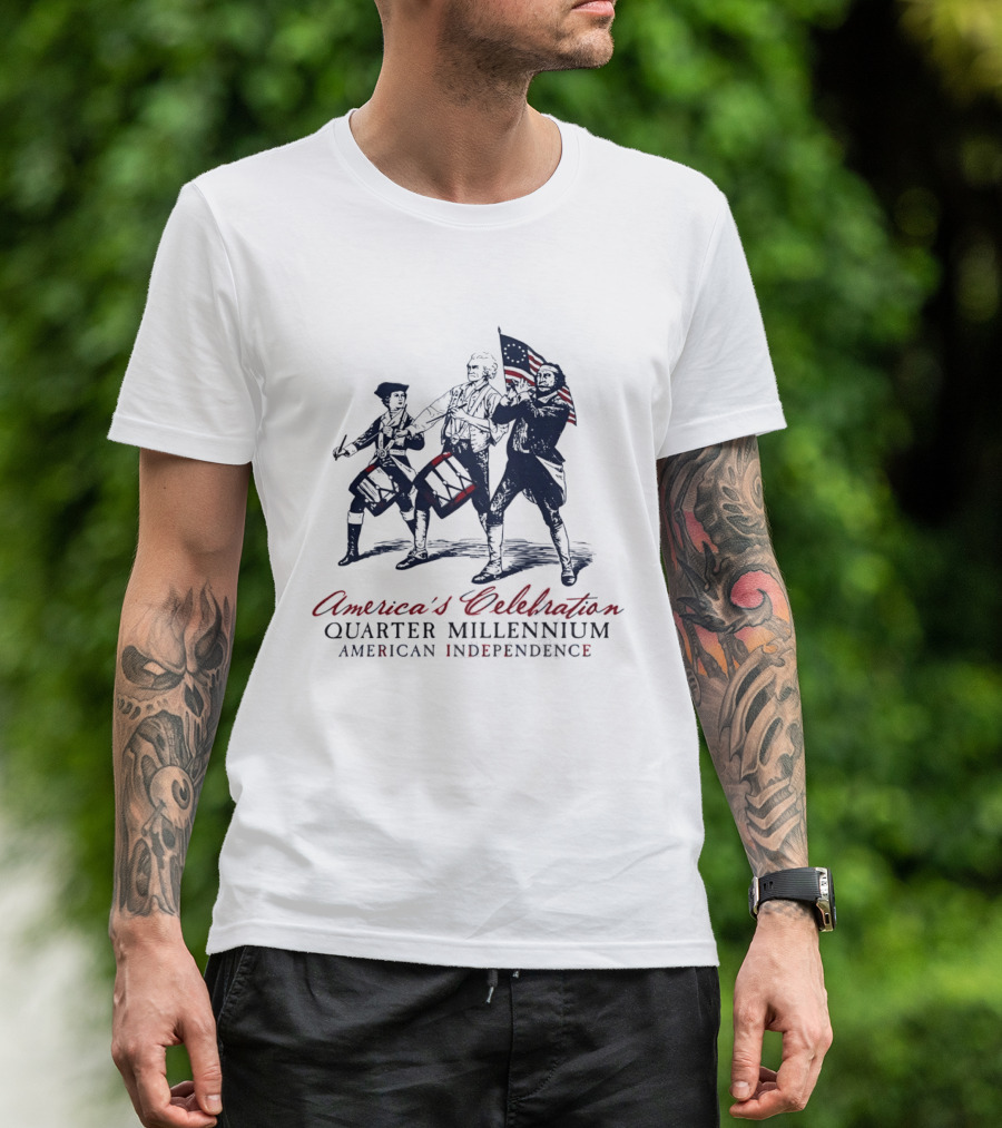 America's Celebration Quarter Millennium Colonial Soldiers Drumming American Independence T-Shirt