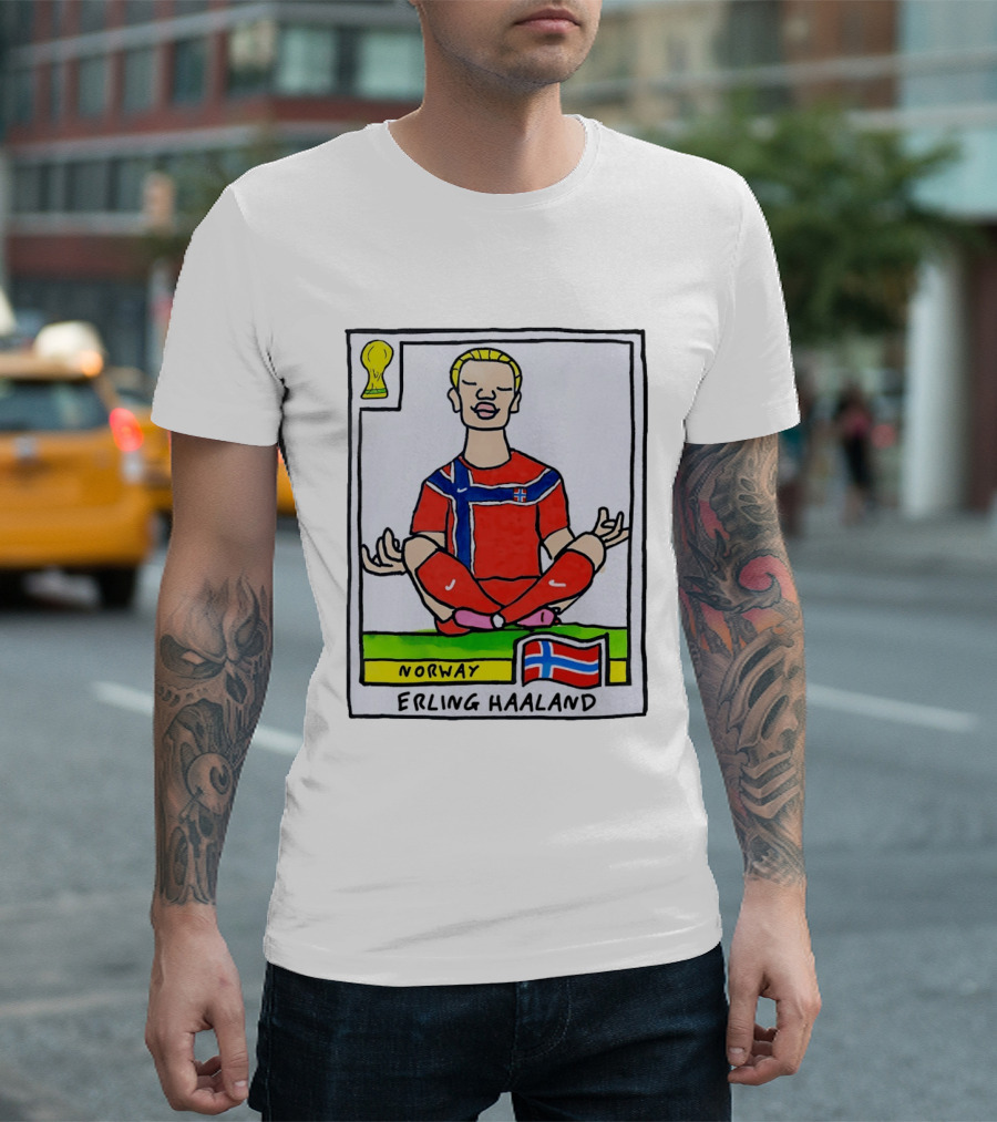 Erling Haaland Norway Soccer Meditation Cartoon Norway Flag T-Shirt
