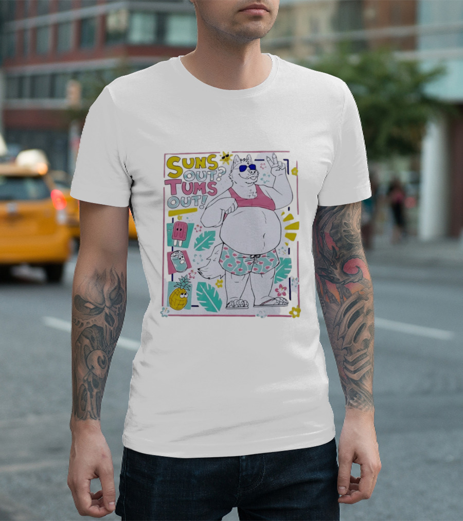 Suns Out Tums Out Husky In Sunglasses Popsicle Soda Pineapple Tropical Print T-Shirt