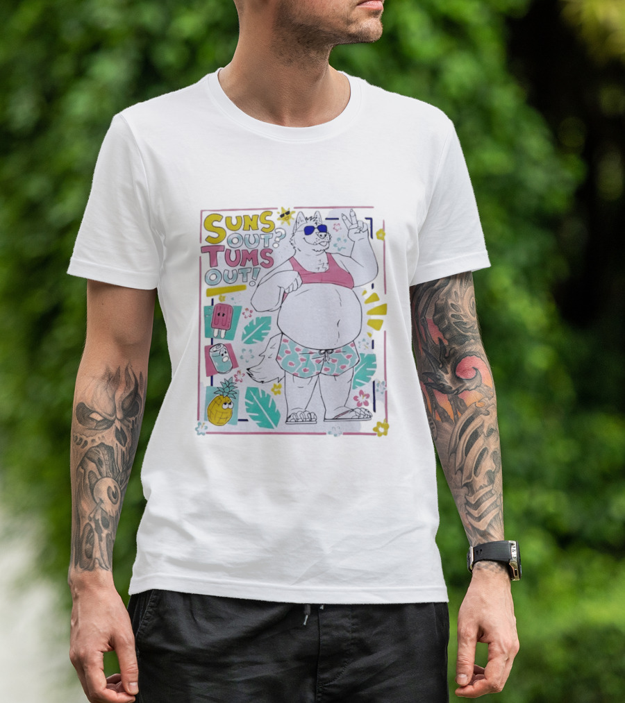 Suns Out Tums Out Husky In Sunglasses Popsicle Soda Pineapple Tropical Print T-Shirt