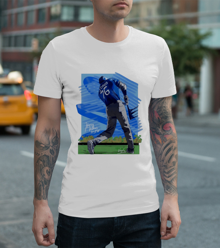 Carlos 76 Happy Fathers Day Baseball Player Sports T-Shirt