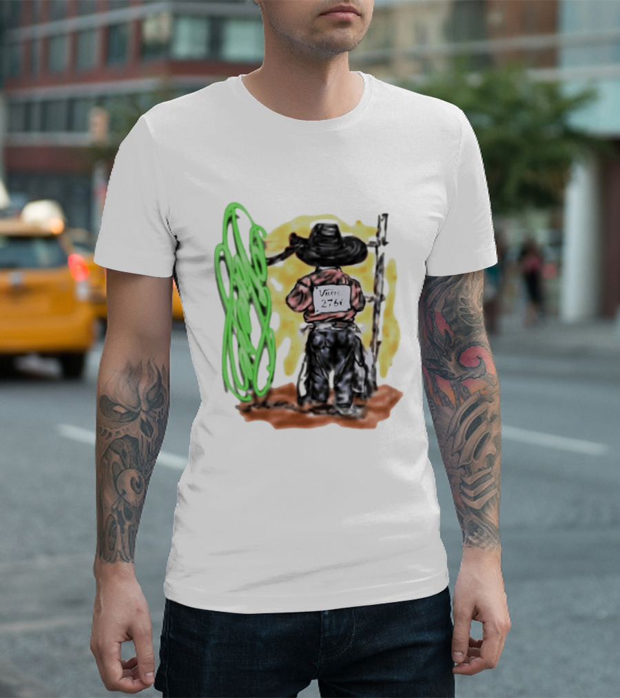 Vnere 2766 Cowboy Vintage Western Art With Hat And Fence T-Shirt