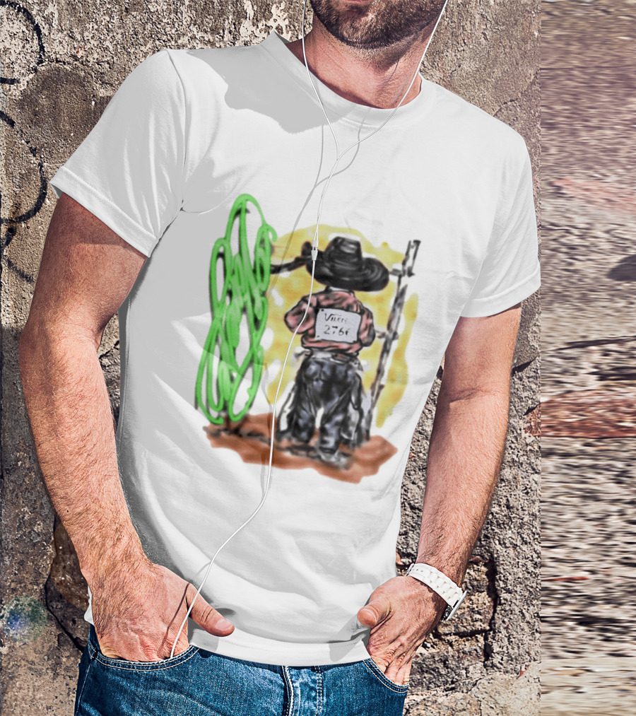 Vnere 2766 Cowboy Vintage Western Art With Hat And Fence T-Shirt