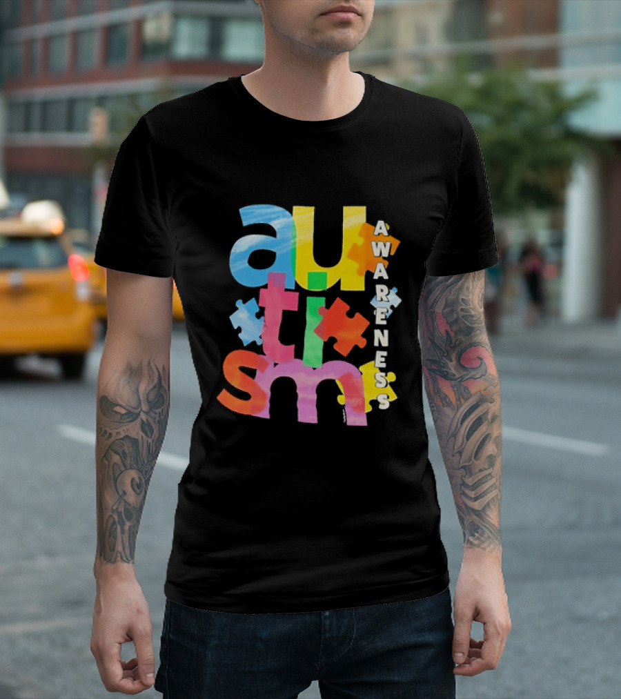 Autism Awareness Puzzle Colorful Letters And Pieces T-Shirt