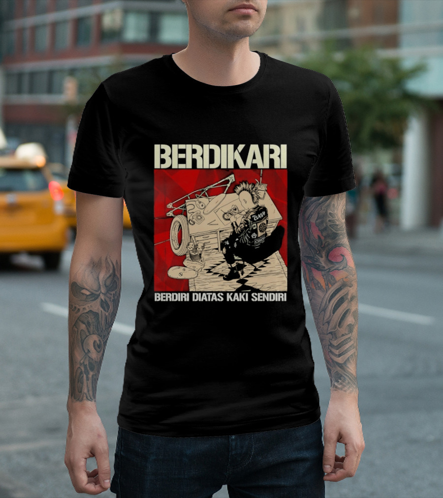 Berdikari Berdiri Diatas Kaki Sendiri Red Checkerboard Racing Motif T-Shirt