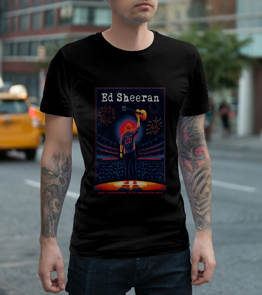 Ed Sheeran July 4 2026 Empower Field Mile High Denver CO Concert Fireworks And Guitar T-Shirt