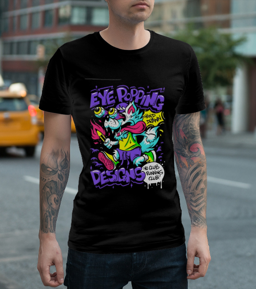 Eye Popping Wolf Hand Drawn No Club Running Club T-Shirt