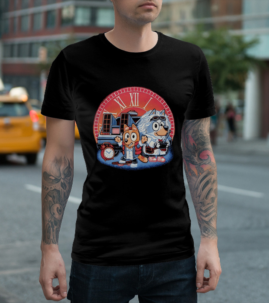 Bluey And Chilli Bark In Time Doc Brown Marty McFly T-Shirt
