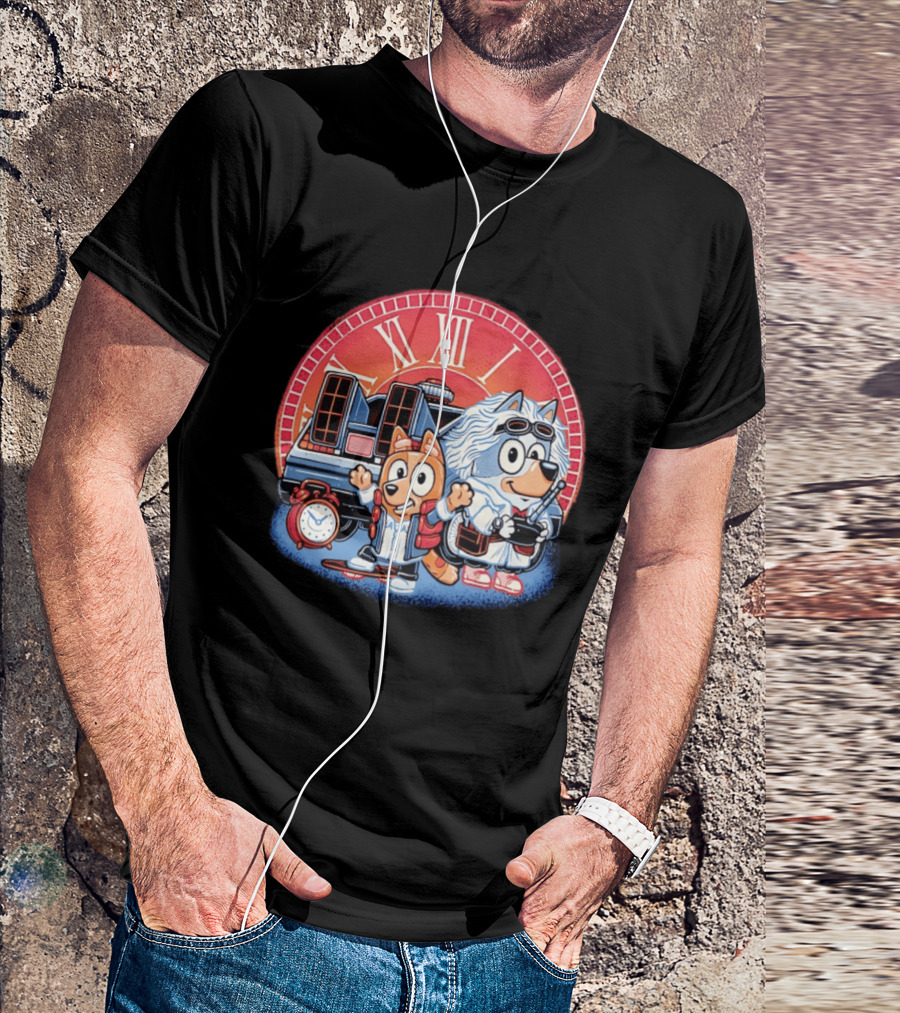 Bluey And Chilli Bark In Time Doc Brown Marty McFly T-Shirt