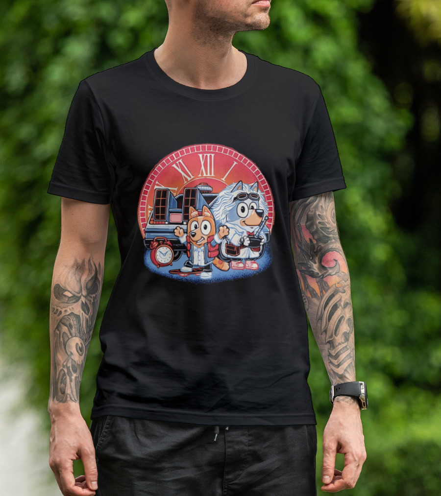 Bluey And Chilli Bark In Time Doc Brown Marty McFly T-Shirt