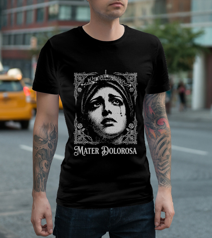 Mater Dolorosa Gothic Crying Virgin Mary Rhinestone T-Shirt