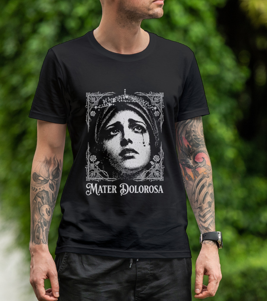 Mater Dolorosa Gothic Crying Virgin Mary Rhinestone T-Shirt