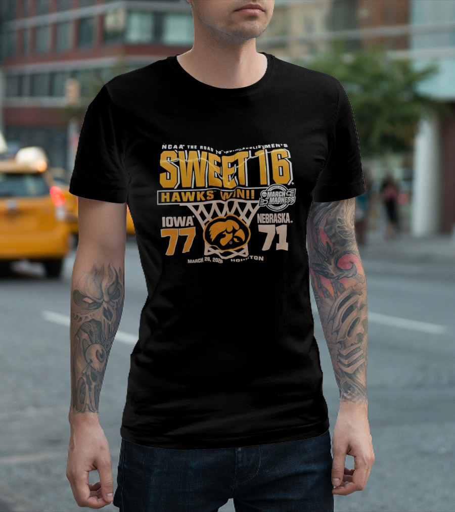 NCAA Tournament Sweet 16 Hawks Win Iowa 77 Nebraska 71 March 21 2026 Washington T-Shirt