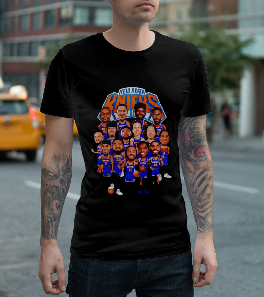 New York Knicks NBA Caricature Roster Jalen Brunson Karl Anthony Towns T-Shirt