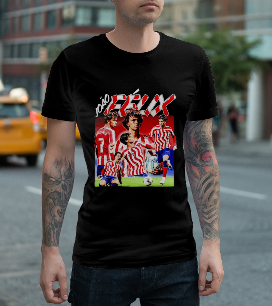 Joao Felix Atletico Madrid Number 7 Soccer Star Collage T-Shirt