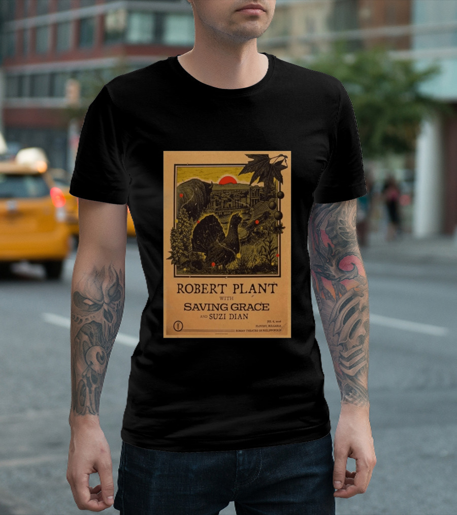 Robert Plant With Saving Grace Suzi Dian Plovdiv Bulgaria Roman Theatre 2026 T-Shirt