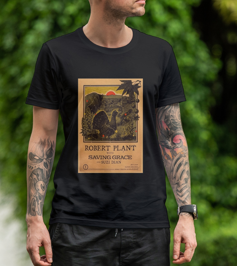 Robert Plant With Saving Grace Suzi Dian Plovdiv Bulgaria Roman Theatre 2026 T-Shirt
