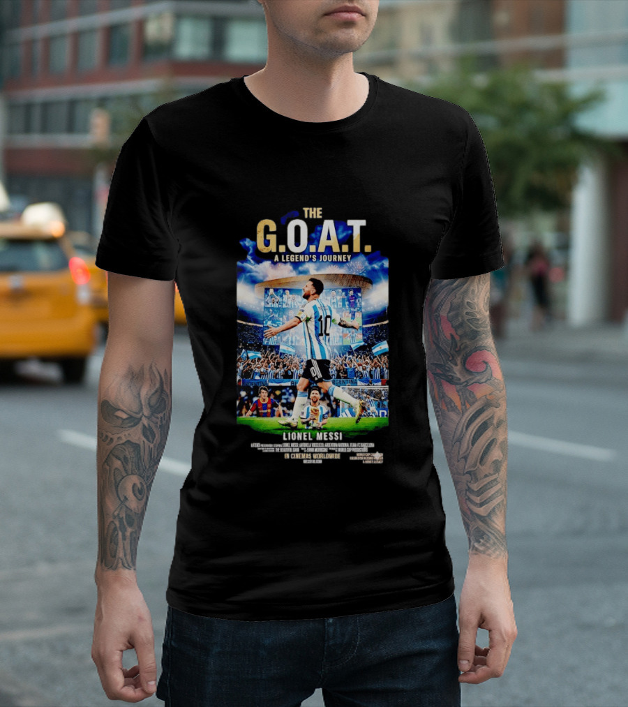 G.O.A.T A Legend's Journey Lionel Messi Soccer Star 10 Argentina Football Champion Stadium Fans Celebration T-Shirt