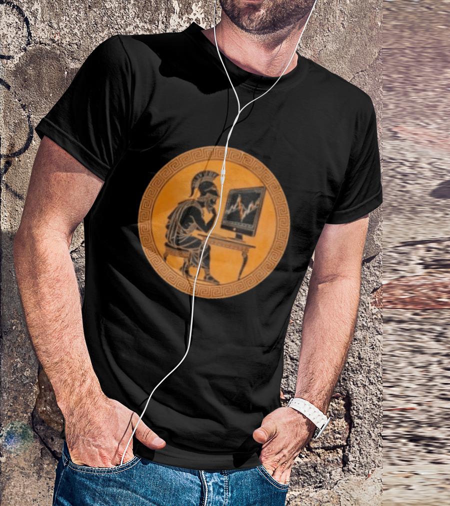 Greek Warrior Analyzing Stock Charts With Ancient Trader Flair T-Shirt