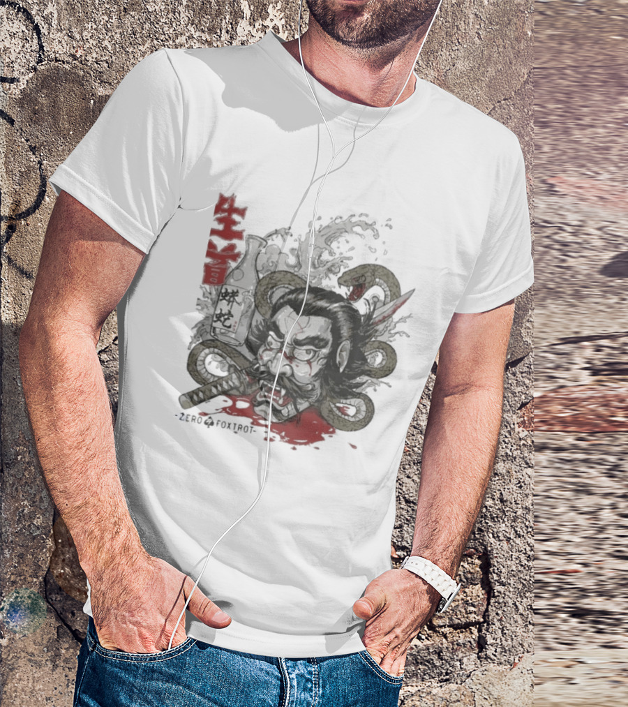Zero Foxtrot Namakubi Sake Samurai Warrior Kanji T-Shirt