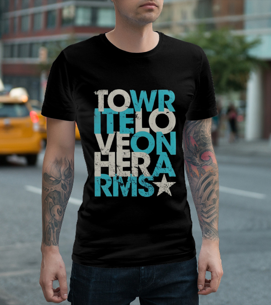 Tower Love Hero Arms Distressed Text Star T-Shirt