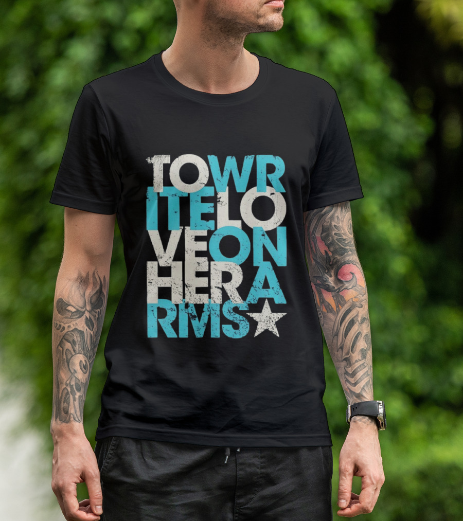 Tower Love Hero Arms Distressed Text Star T-Shirt