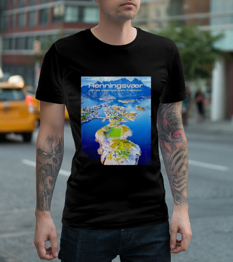 Henningsvaer With The World's Most Scenic Football Pitch Aerial View T-Shirt
