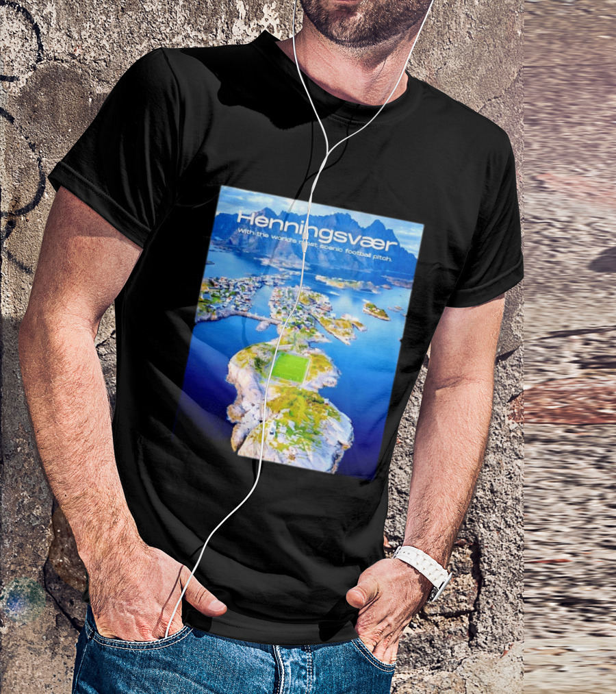 Henningsvaer With The World's Most Scenic Football Pitch Aerial View T-Shirt