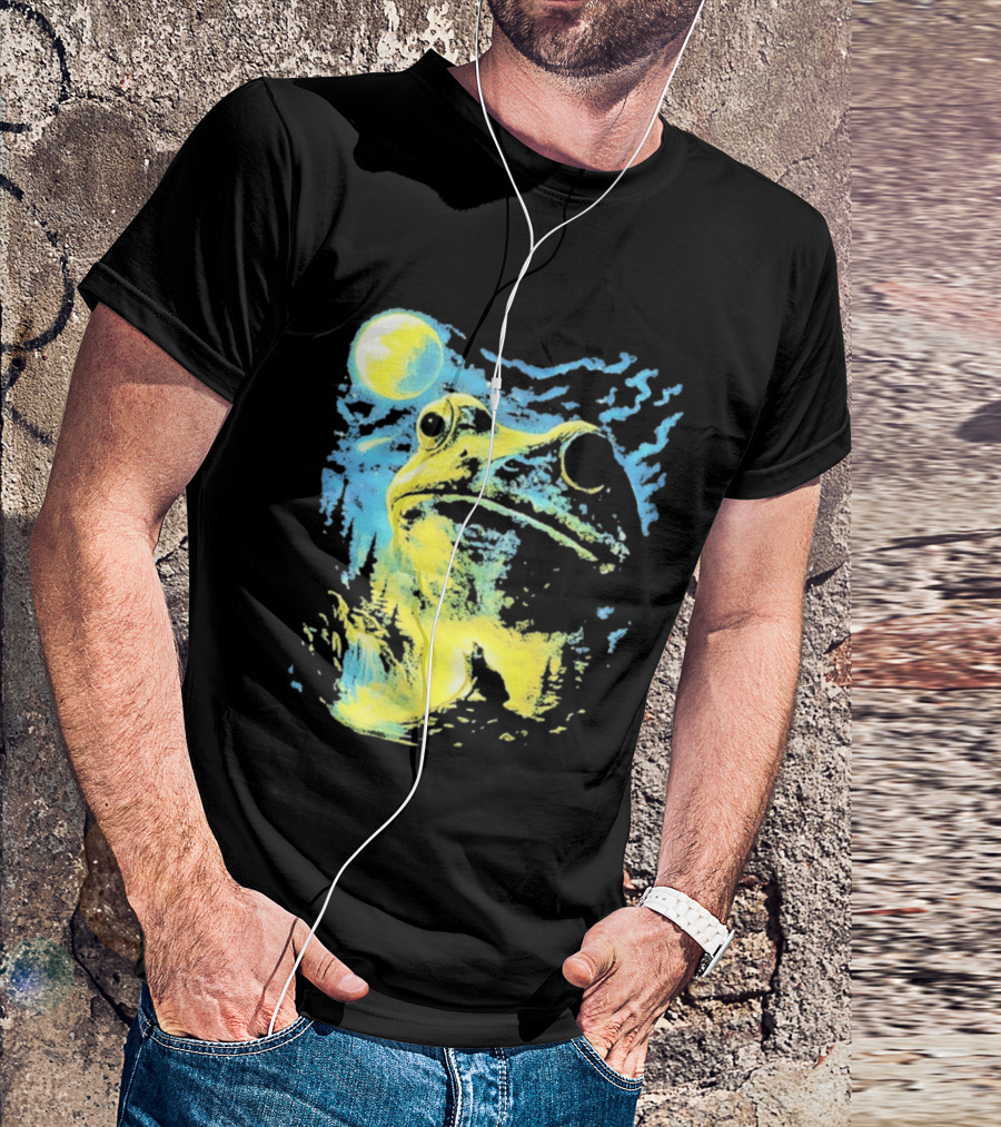 Howling Wolf Frog Moon Night Scene Surreal Fantasy T-Shirt