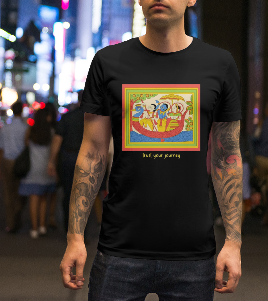 Phad Paintings Trust Your Journey Krishna Radha Boat Scene T-Shirt