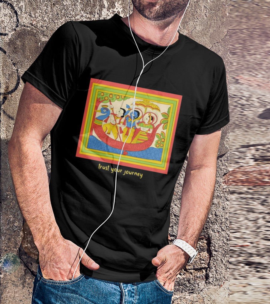 Phad Paintings Trust Your Journey Krishna Radha Boat Scene T-Shirt