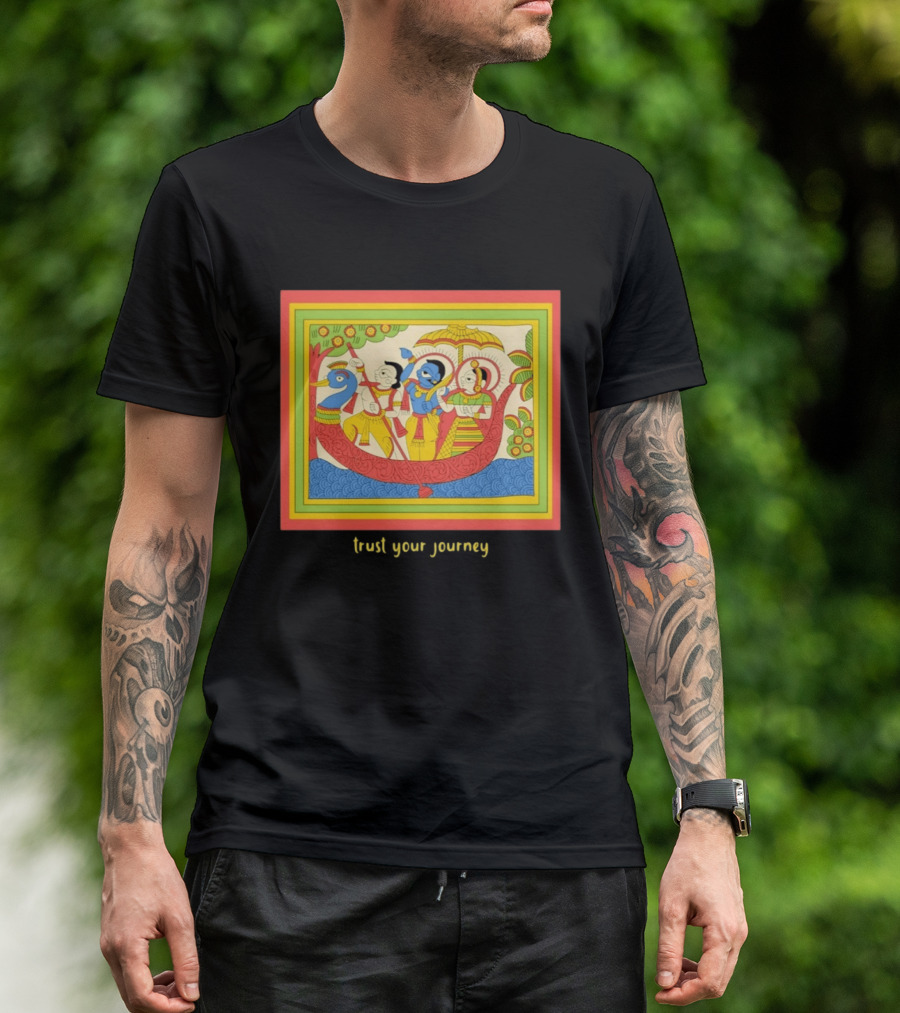 Phad Paintings Trust Your Journey Krishna Radha Boat Scene T-Shirt