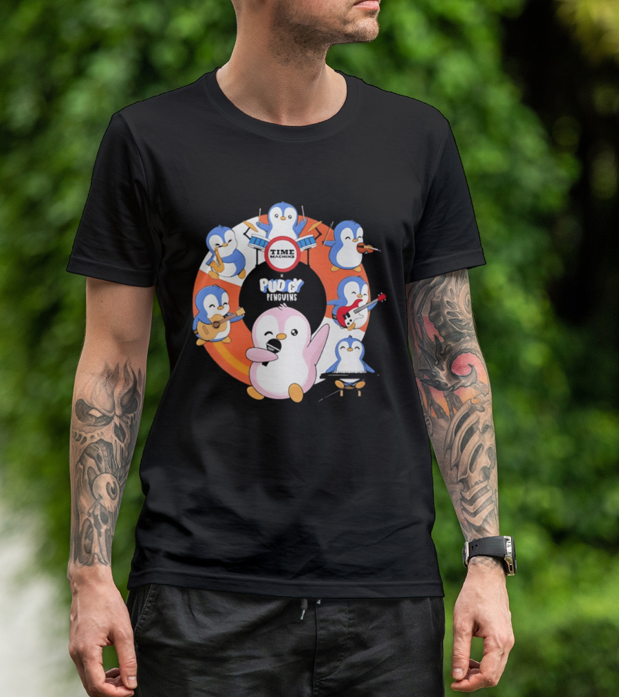 Pudgy Penguins Time Machine Band Musical Penguins Party T-Shirt