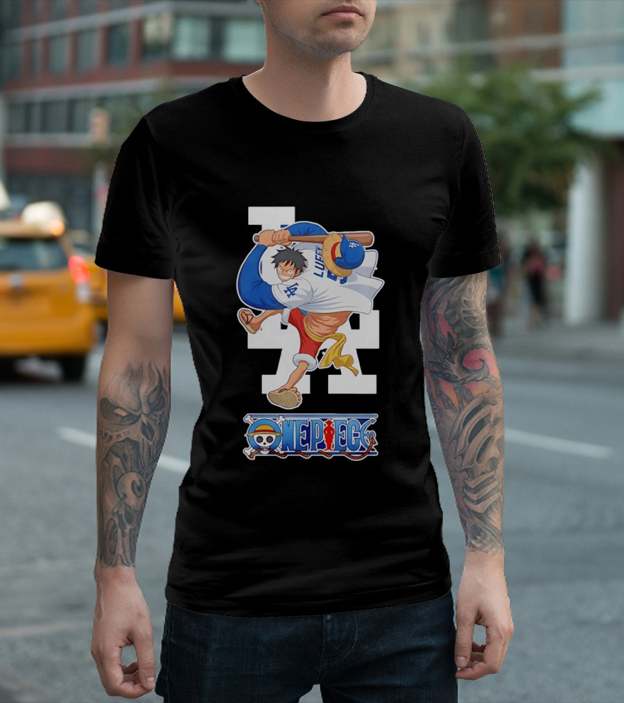Luffy One Piece LA Baseball Crossover Dodgers T-Shirt