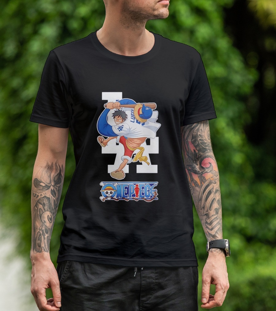 Luffy One Piece LA Baseball Crossover Dodgers T-Shirt