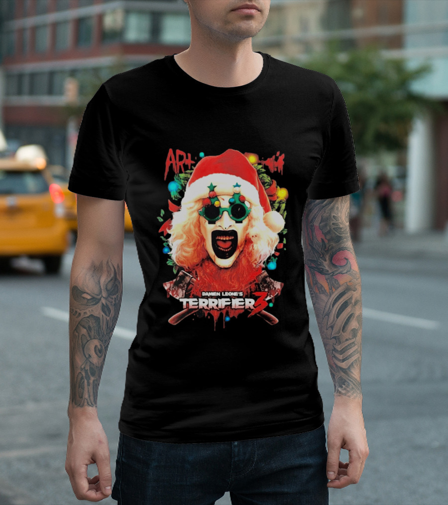 Damien Leone's Terrifier 3 Yuletide Terror Art The Clown Christmas Horror T-Shirt