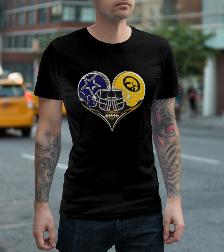 Dallas Cowboys And Iowa Hawkeyes Helmet Heart T-Shirt