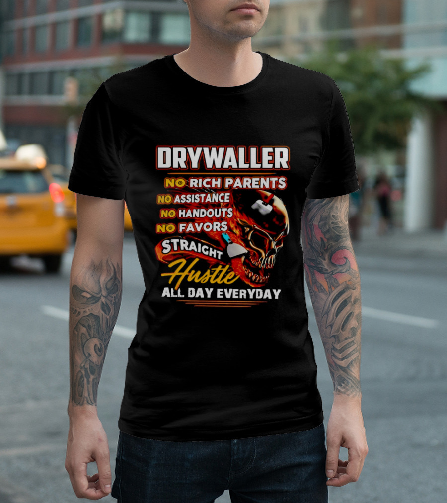 Drywaller Skull Holding Trowel Straight Hustle T-Shirt