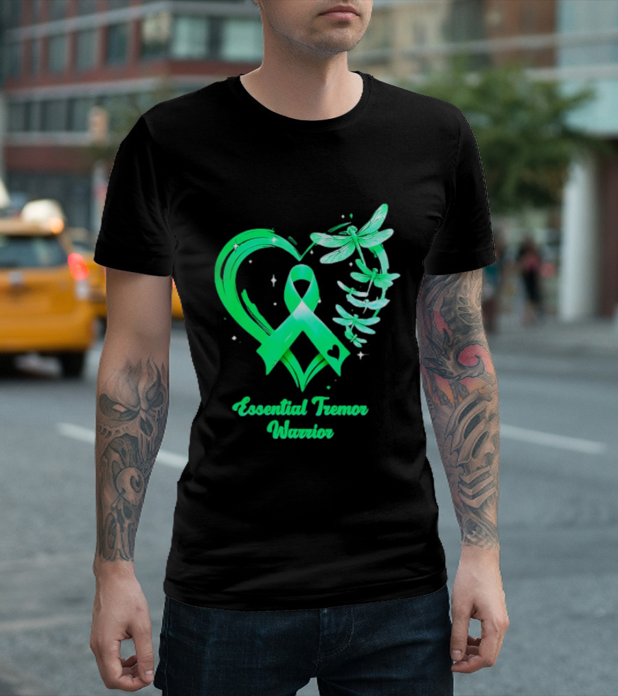 Essential Tremor Warrior Teal Ribbon Dragonfly Heart T-Shirt