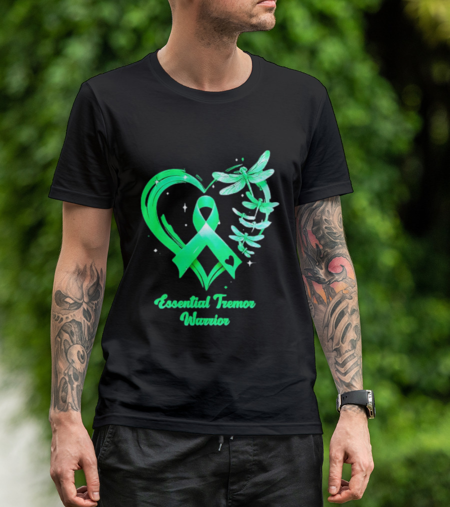 Essential Tremor Warrior Teal Ribbon Dragonfly Heart T-Shirt