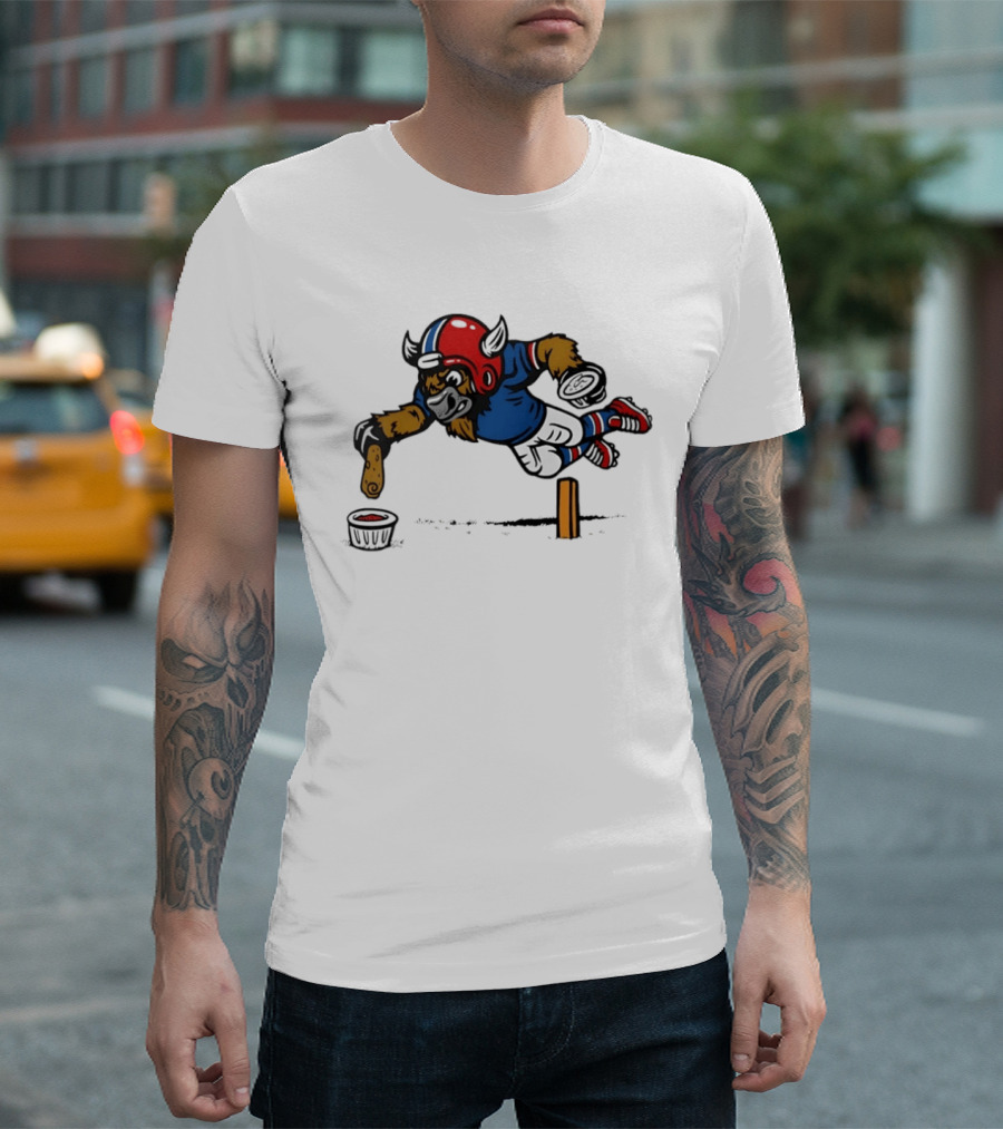 Buffalo Bills Pizza Logs Football Jumping Buffalo With Helmet And Snack T-Shirt