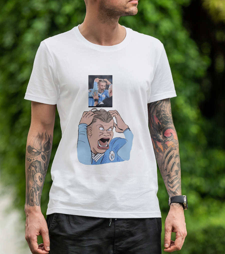 Erling Haaland Frustrated Screaming Football Cartoon Referee Reaction T-Shirt
