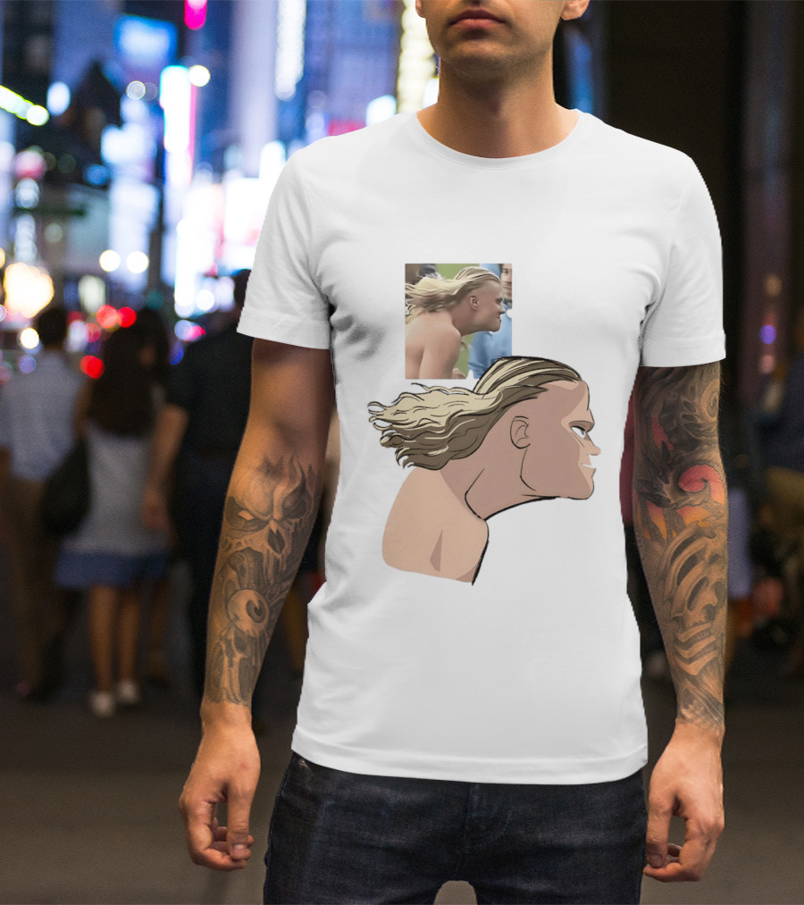 Erling Haaland Long Hair Meme Jawline Football Flowing Hairstyle T-Shirt