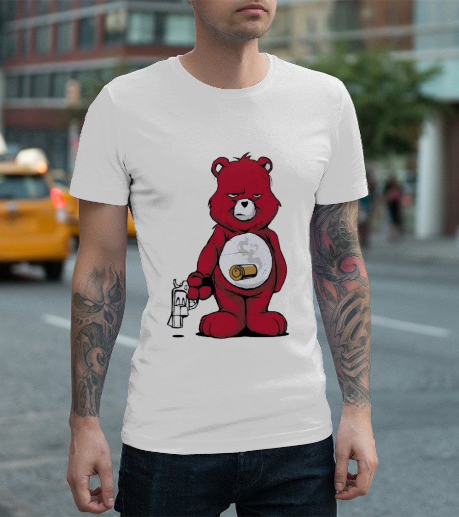 Red Bear With Revolver .38 Special Bullet Smoke T-Shirt