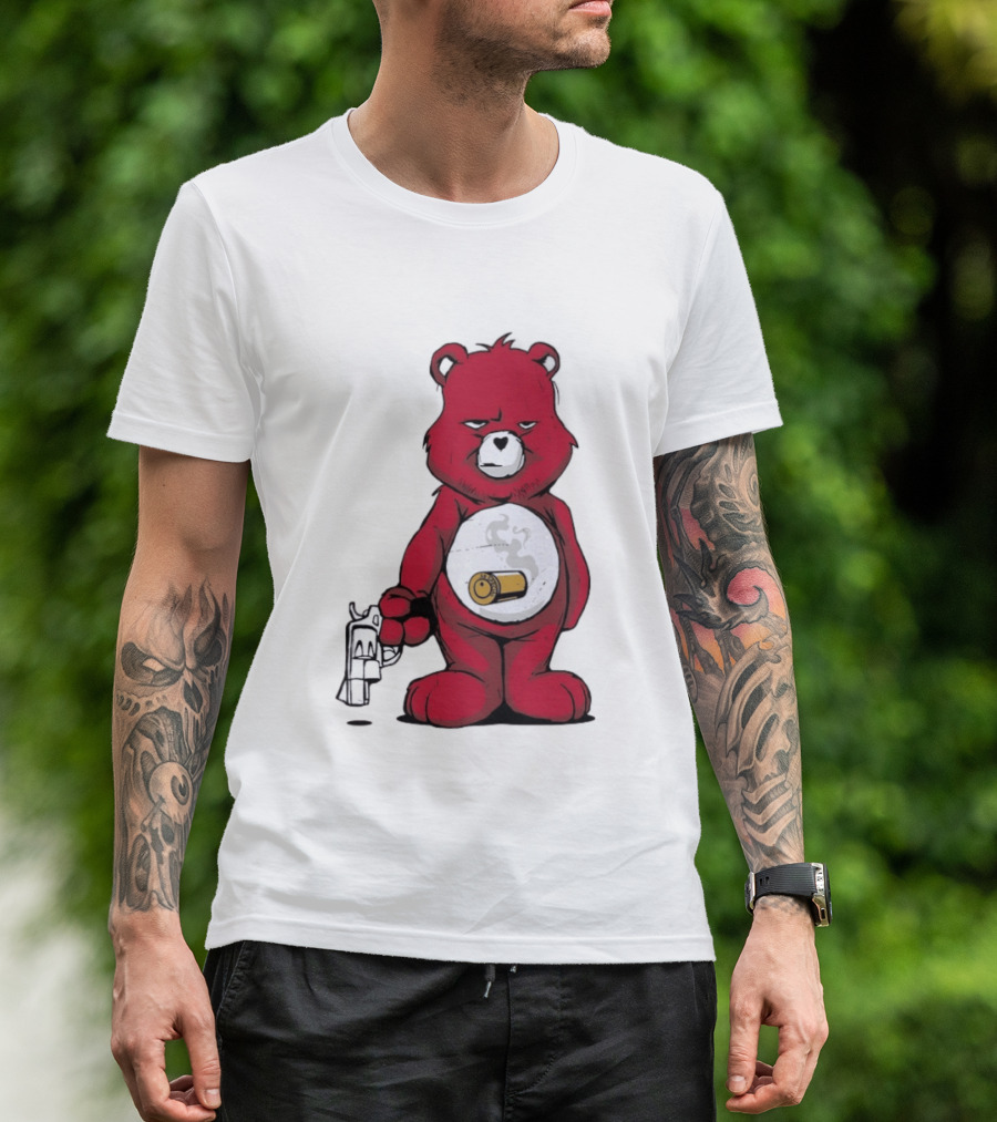 Red Bear With Revolver .38 Special Bullet Smoke T-Shirt