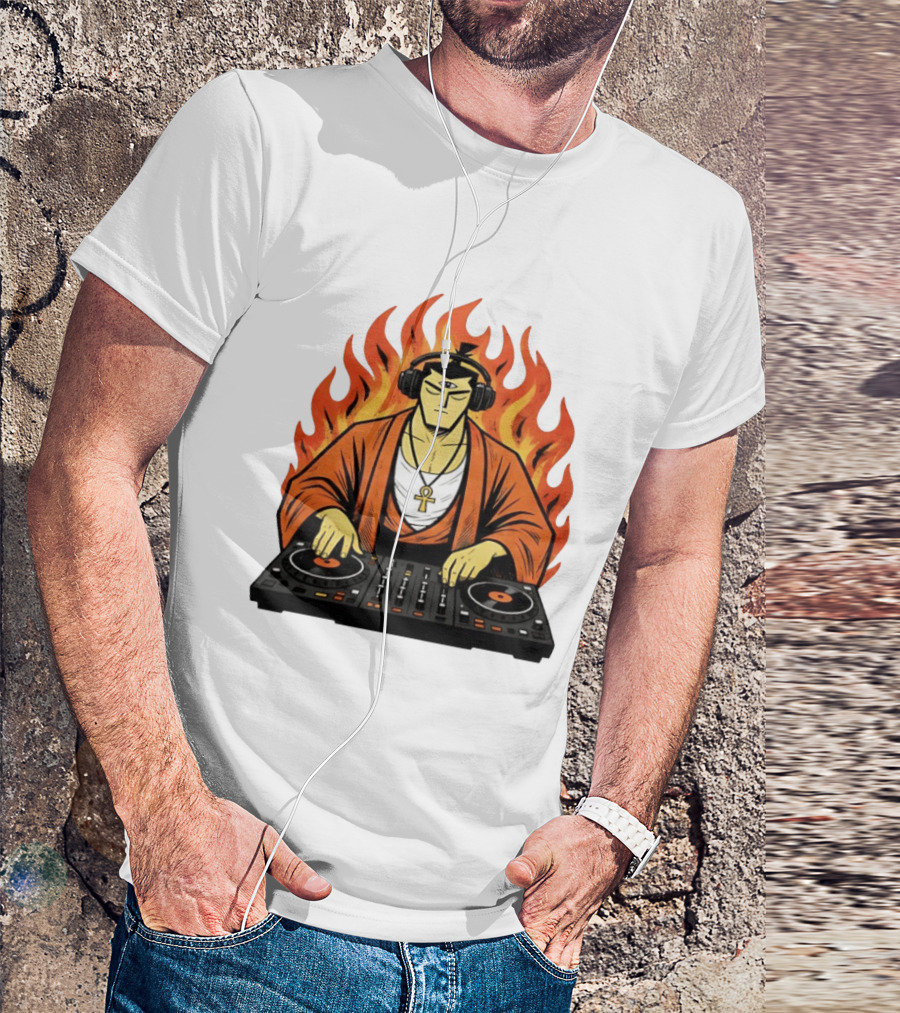 Samurai Jack DJing With Headphones Fire Music Mixer T-Shirt