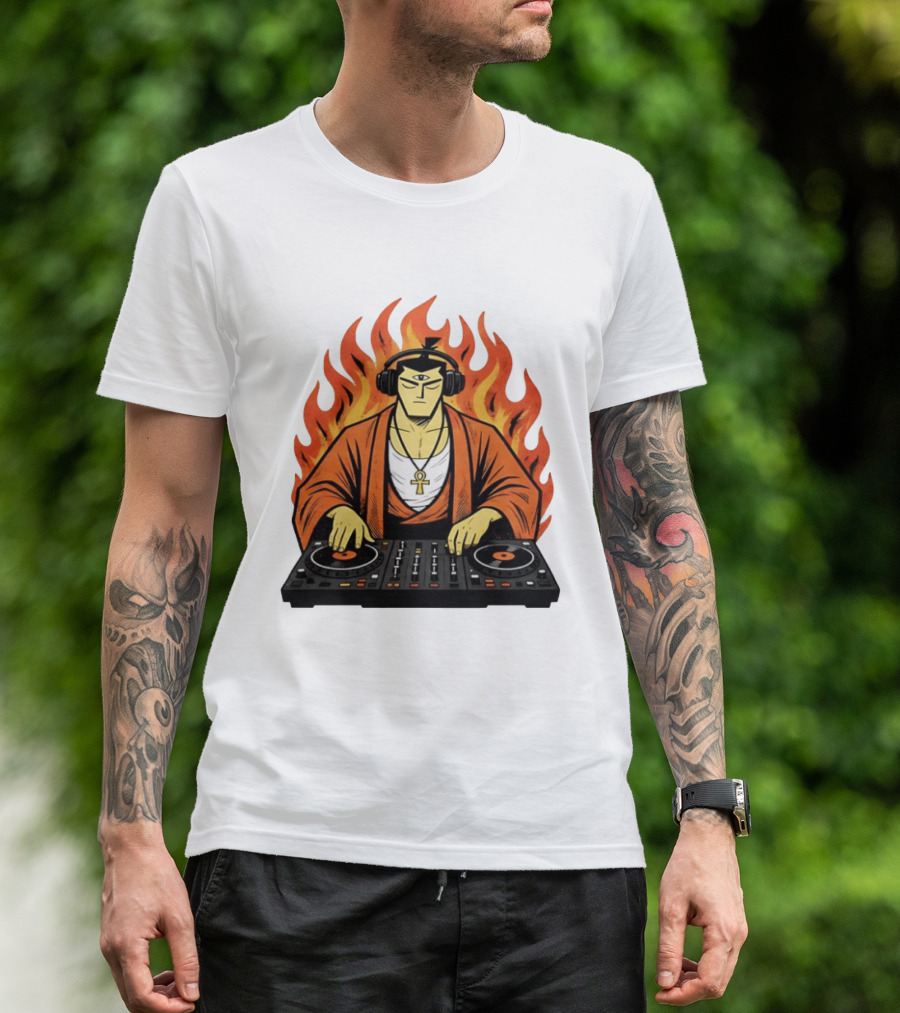 Samurai Jack DJing With Headphones Fire Music Mixer T-Shirt