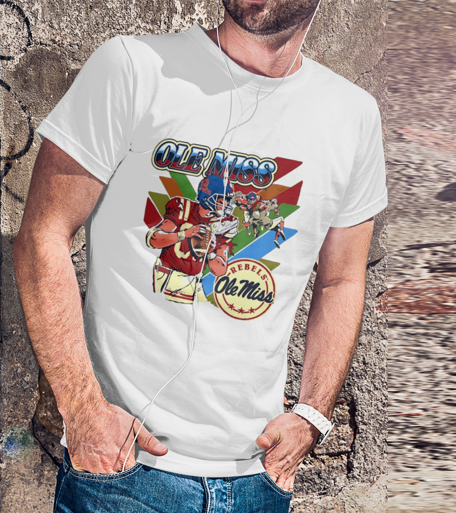 Ole Miss Rebels Football Player Action Retro Style Collaboration T-Shirt