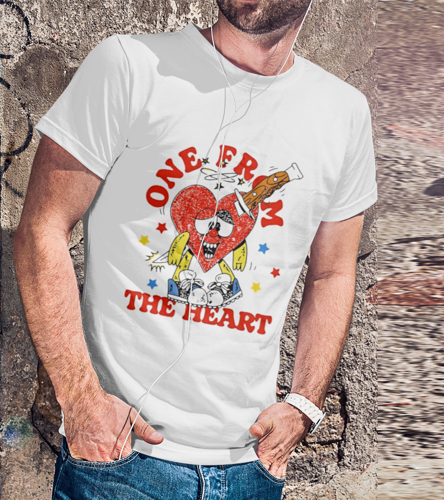 One From The Heart Love Cartoon Heart With Knife And Colorful Stars T-Shirt